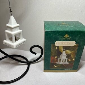 White Church Tree Ornament Christmas Bell. Vintage